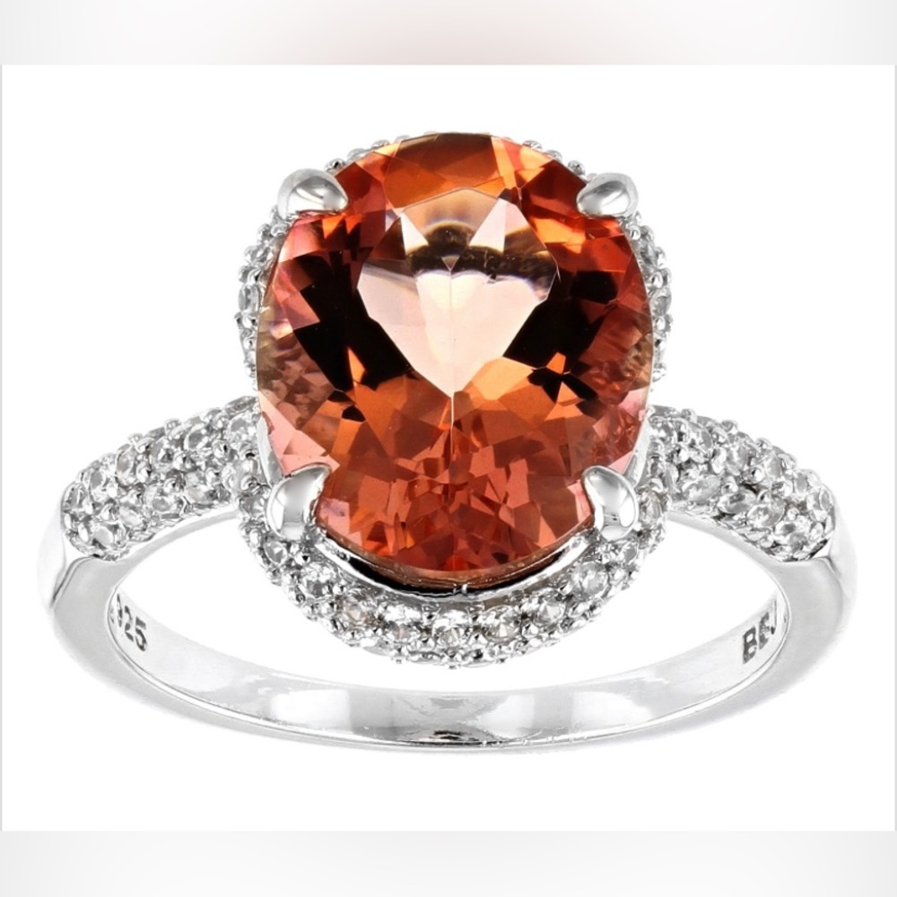 Red Labradorite, Rhodium/Silver Ring 3.85ctw